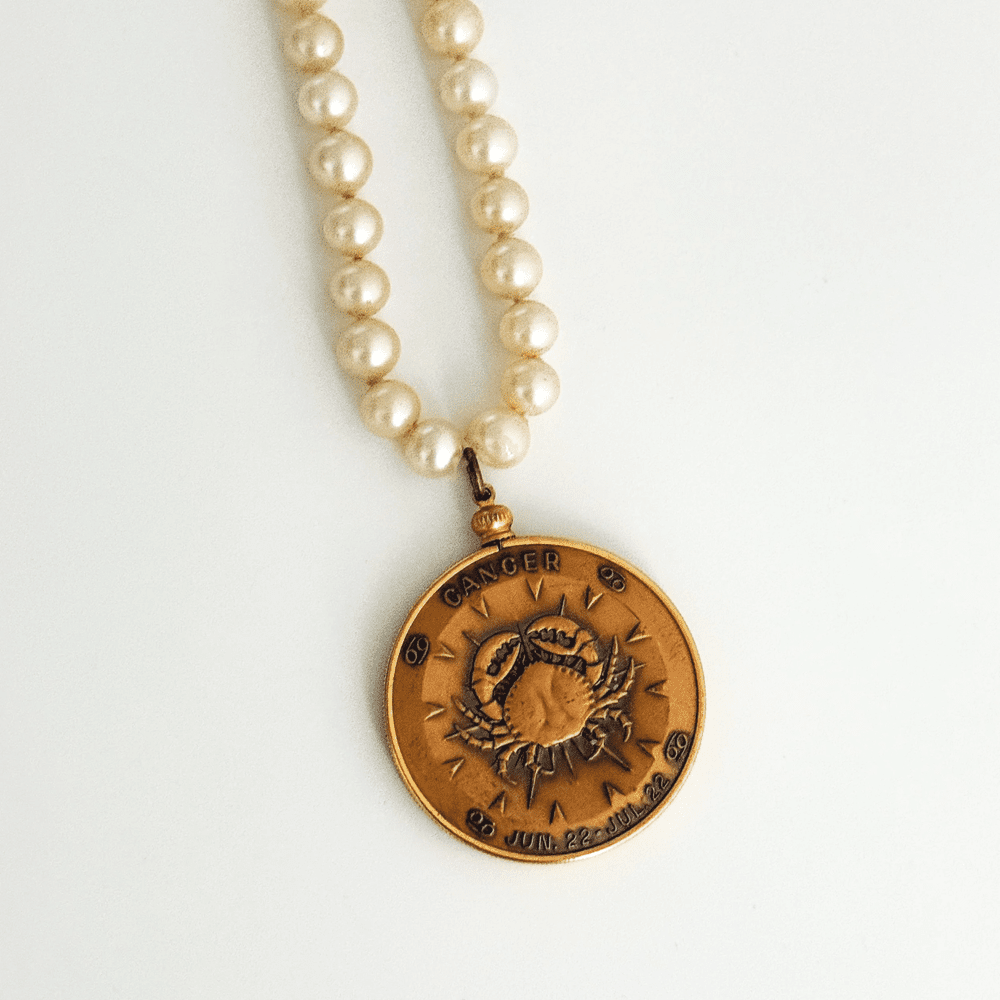 Vintage 1970's Cancer Zodiac Astrological Reworked Faux Pearl